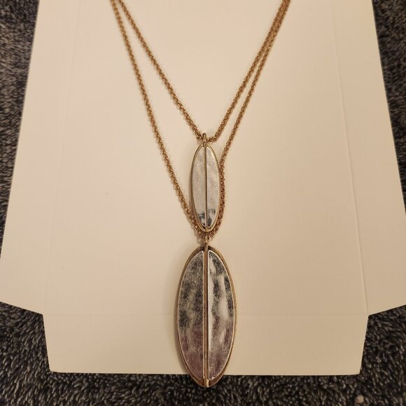 Romolo Layered Gold Necklace Silver Hammered Oval Pendants - Picture 5 of 8